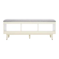 Gray Linen Norma Open Shelf White Bench