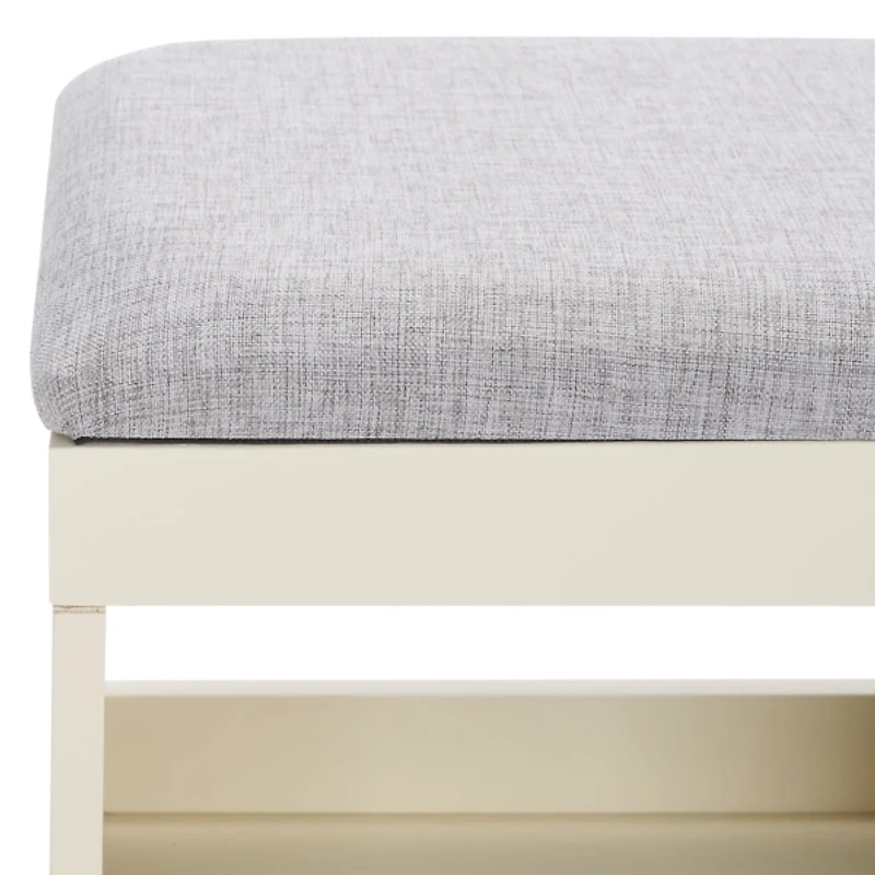 Gray Linen Norma Open Shelf White Bench