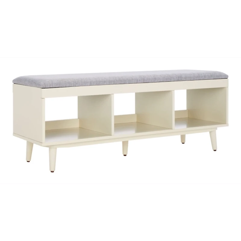 Gray Linen Norma Open Shelf White Bench