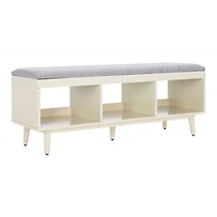 Gray Linen Norma Open Shelf White Bench