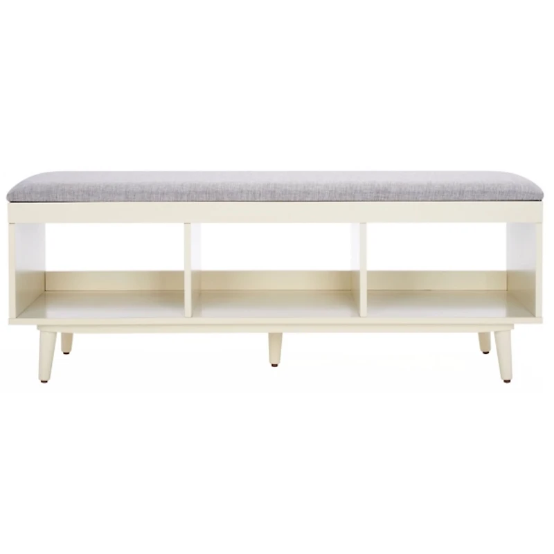 Gray Linen Norma Open Shelf White Bench