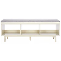 Gray Linen Norma Open Shelf White Bench
