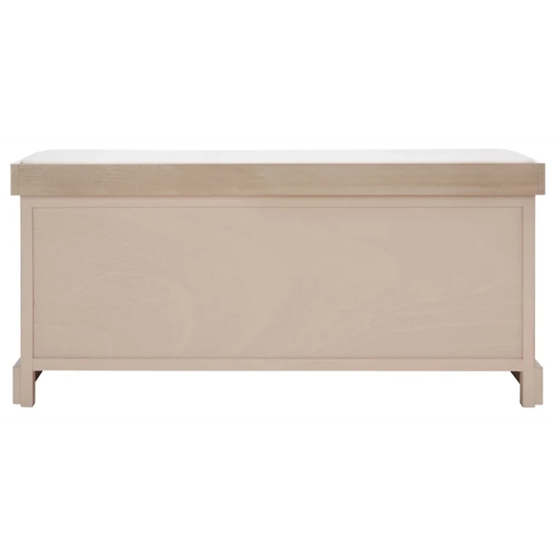 Tan Wood Zella Upholstered Storage Bench