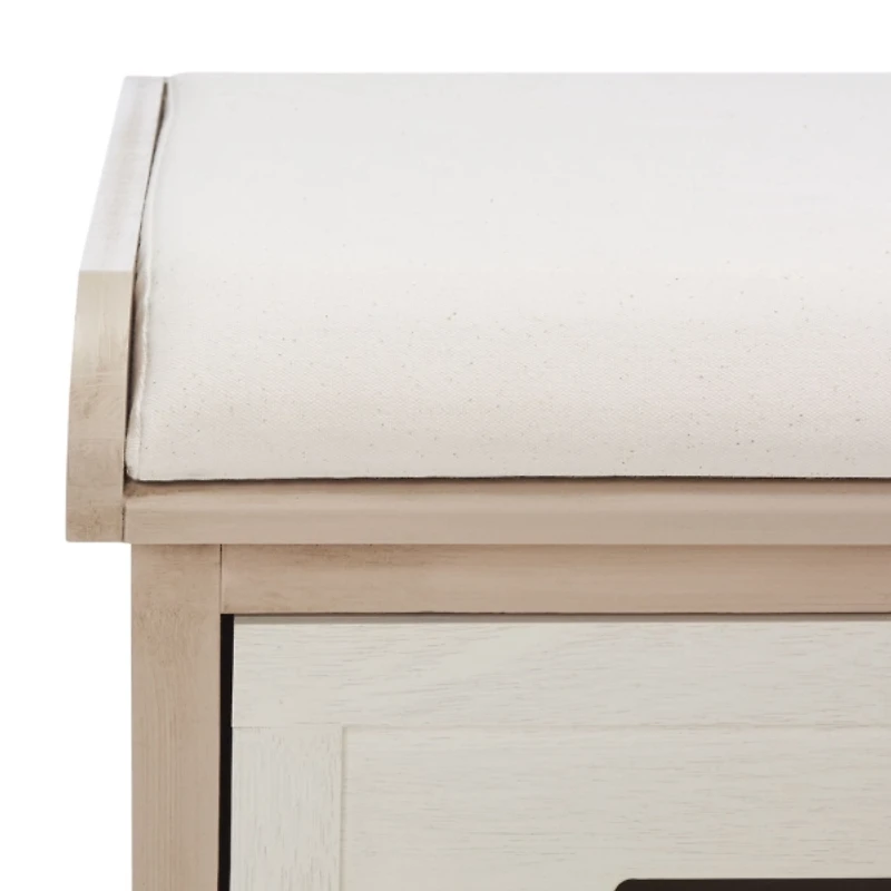 Tan Wood Zella Upholstered Storage Bench