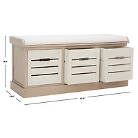 Tan Wood Zella Upholstered Storage Bench