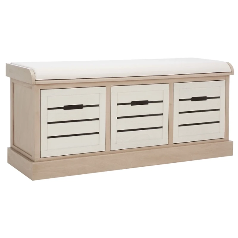Tan Wood Zella Upholstered Storage Bench