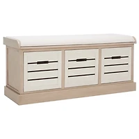 Tan Wood Zella Upholstered Storage Bench