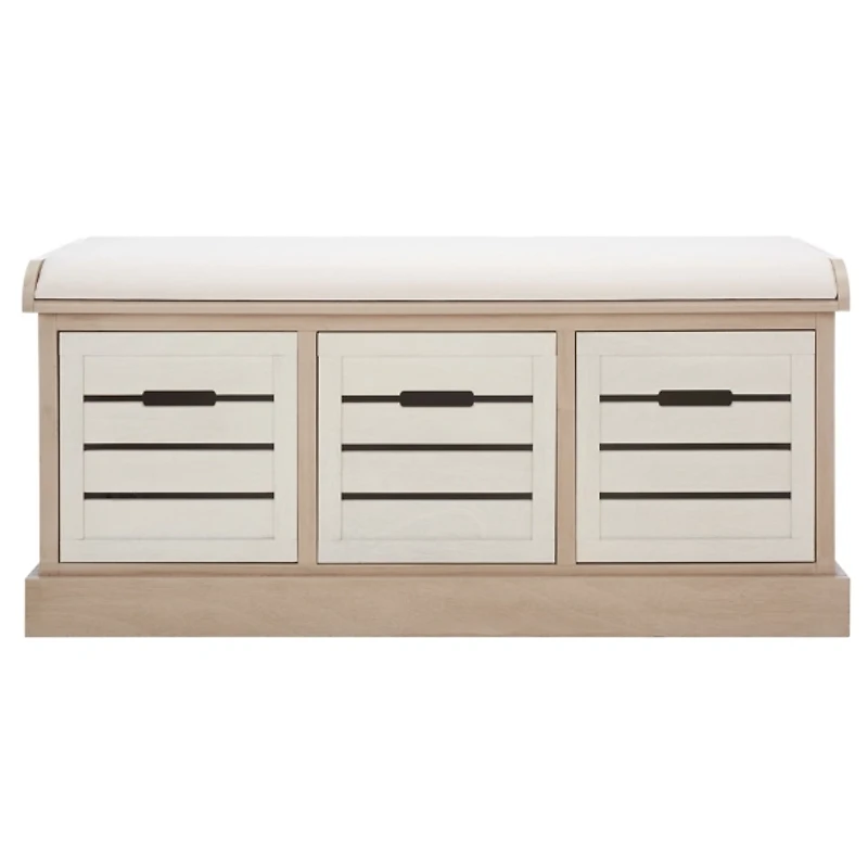 Tan Wood Zella Upholstered Storage Bench