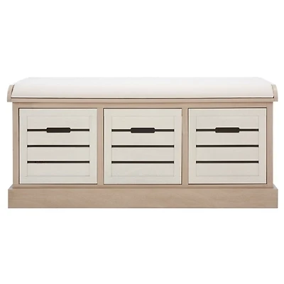 Tan Wood Zella Upholstered Storage Bench