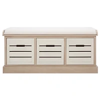 Tan Wood Zella Upholstered Storage Bench