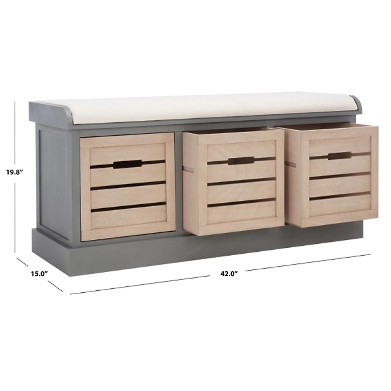 Gray Wood Zella Upholstered Storage Bench