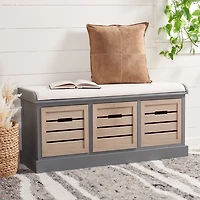 Gray Wood Zella Upholstered Storage Bench