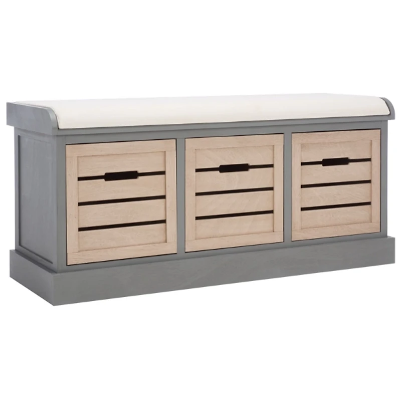 Gray Wood Zella Upholstered Storage Bench