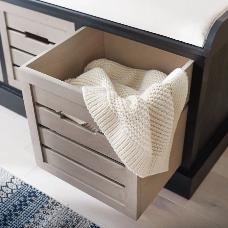 Black Wood Zella Upholstered Storage Bench