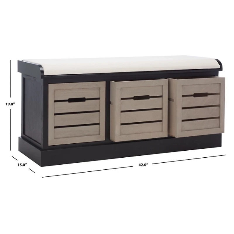 Black Wood Zella Upholstered Storage Bench