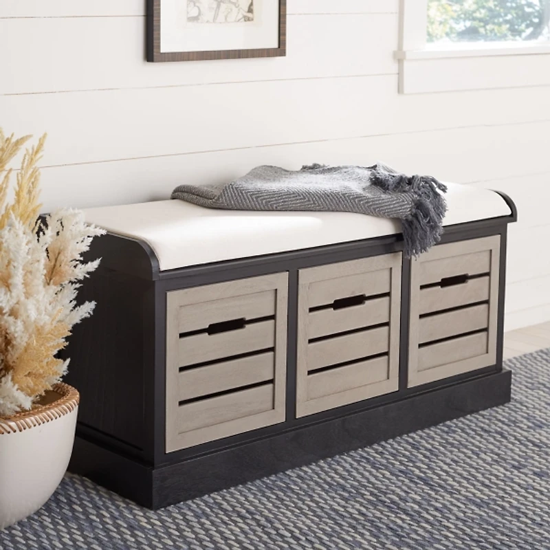 Black Wood Zella Upholstered Storage Bench