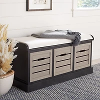 Black Wood Zella Upholstered Storage Bench