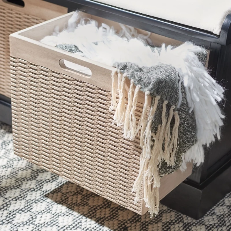 Black Upholstered Lanie 2-Drawer Storage Bench