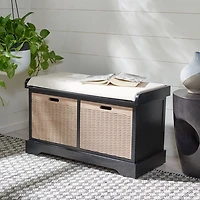 Black Upholstered Lanie 2-Drawer Storage Bench
