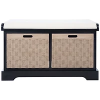 Black Upholstered Lanie 2-Drawer Storage Bench