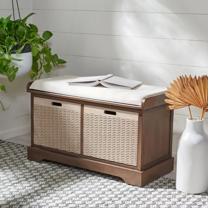 Brown Upholstered Lanie 2-Drawer Storage Bench