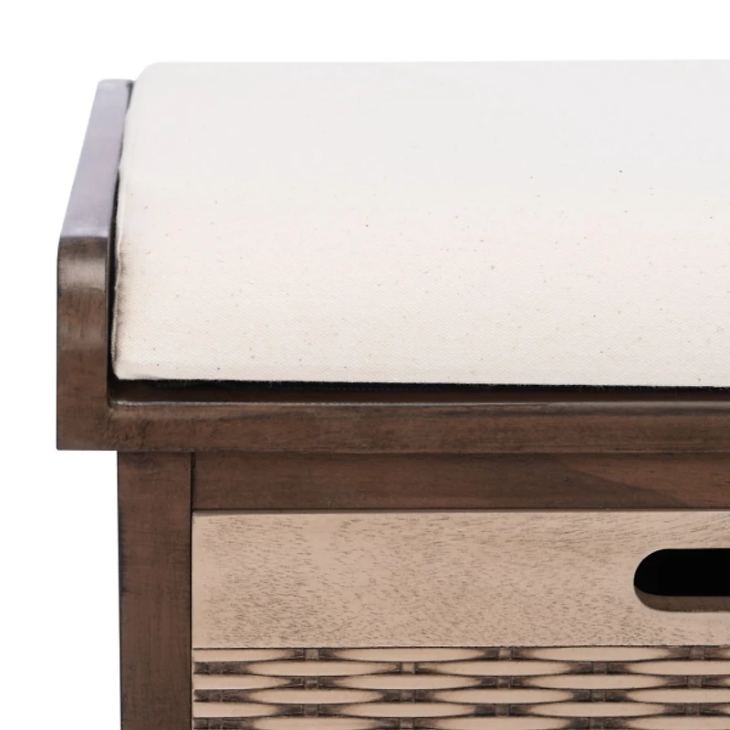 Brown Upholstered Lanie 3-Drawer Storage Bench