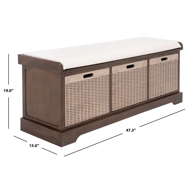 Brown Upholstered Lanie 3-Drawer Storage Bench