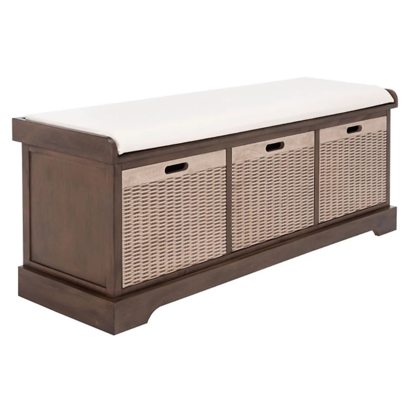 Brown Upholstered Lanie 3-Drawer Storage Bench