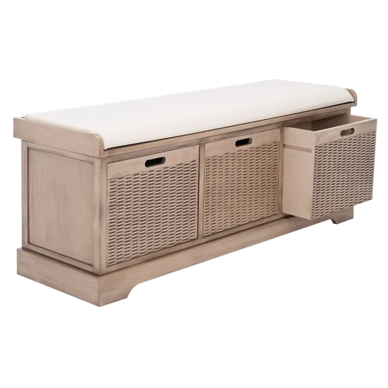 Sand Upholstered Lanie 3-Drawer Storage Bench
