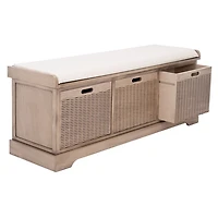 Sand Upholstered Lanie 3-Drawer Storage Bench