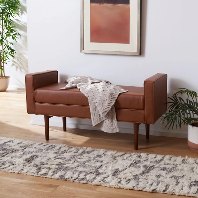 Light Brown Faux Leather Henrie Bench