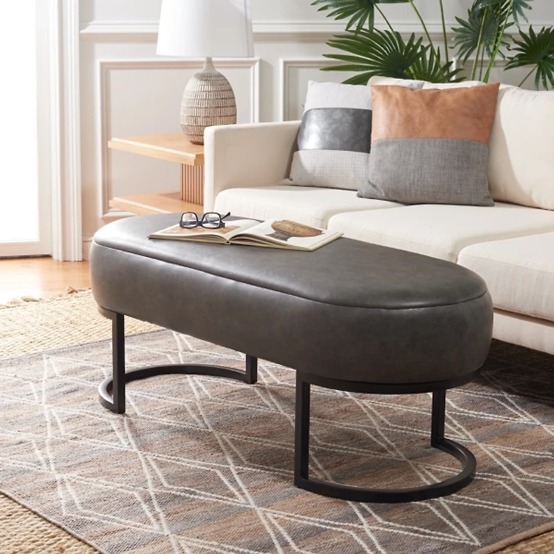 Cognac Faux Leather Leota Bench