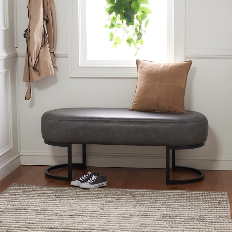 Cognac Faux Leather Leota Bench
