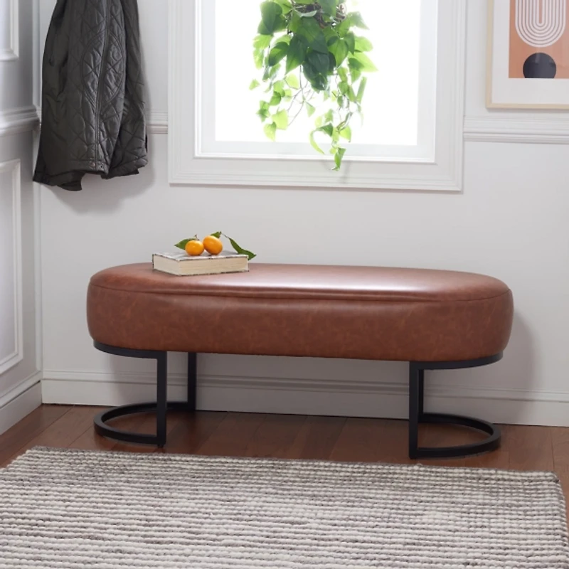 Gray Faux Leather Leota Bench