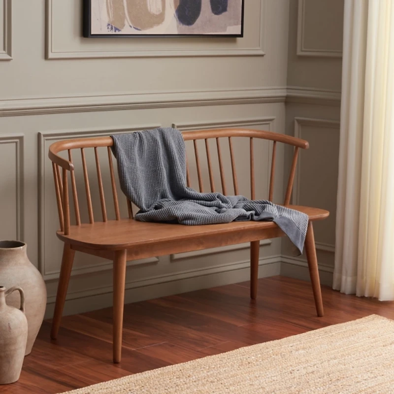 Honey Brown Wood Spindle Blanchard Bench