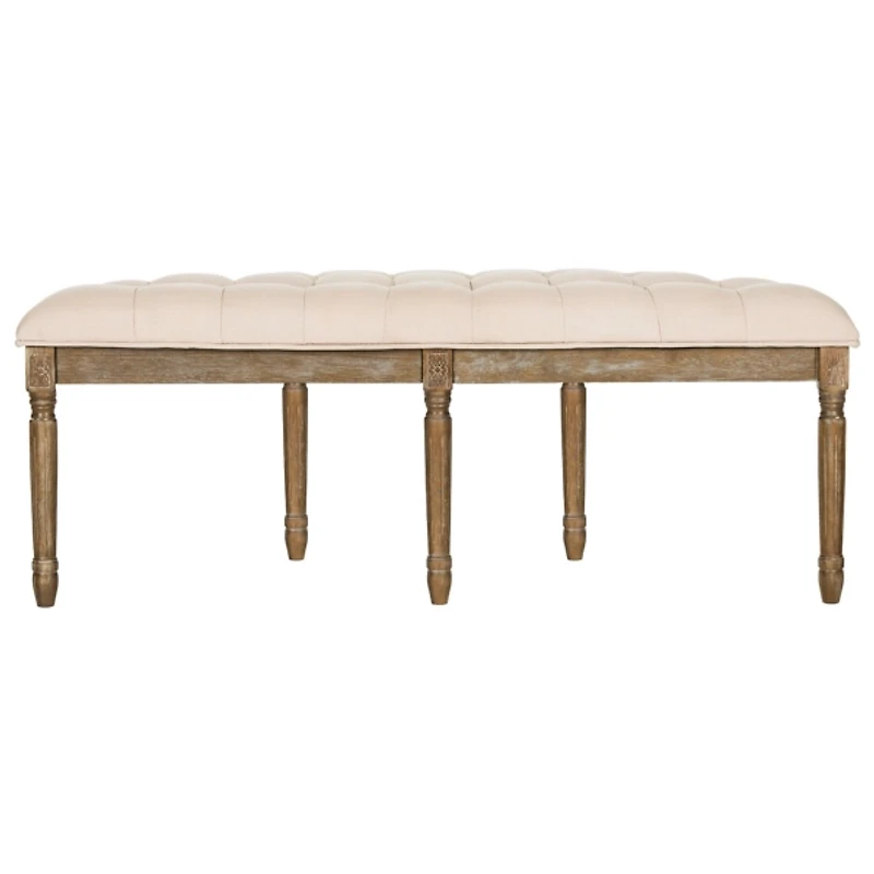 Beige Tufted Linen Abi Semicircle Bench