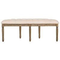 Beige Tufted Linen Abi Semicircle Bench