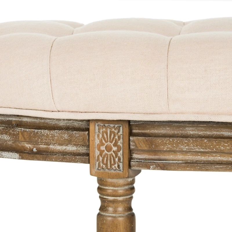 Beige Tufted Linen Abi Semicircle Bench