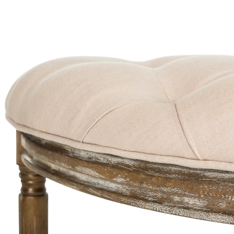 Beige Tufted Linen Abi Semicircle Bench