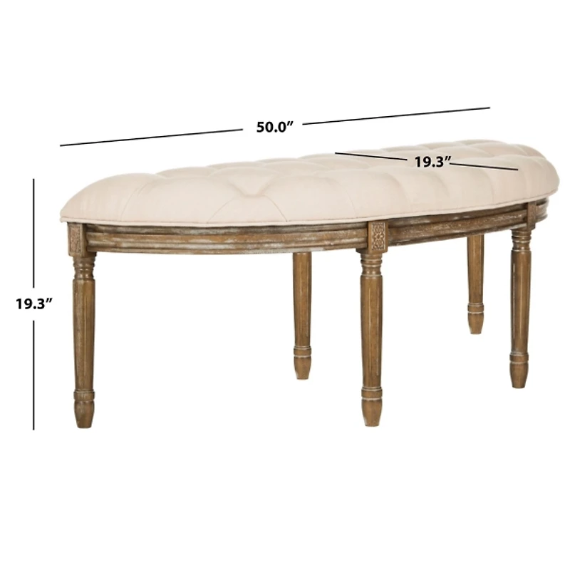 Beige Tufted Linen Abi Semicircle Bench