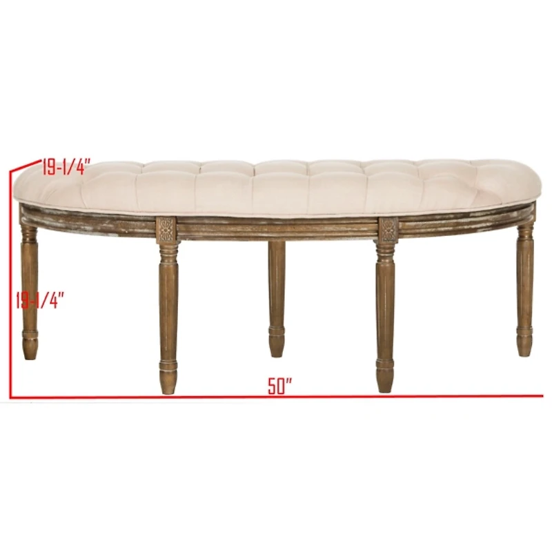 Beige Tufted Linen Abi Semicircle Bench