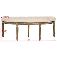 Beige Tufted Linen Abi Semicircle Bench