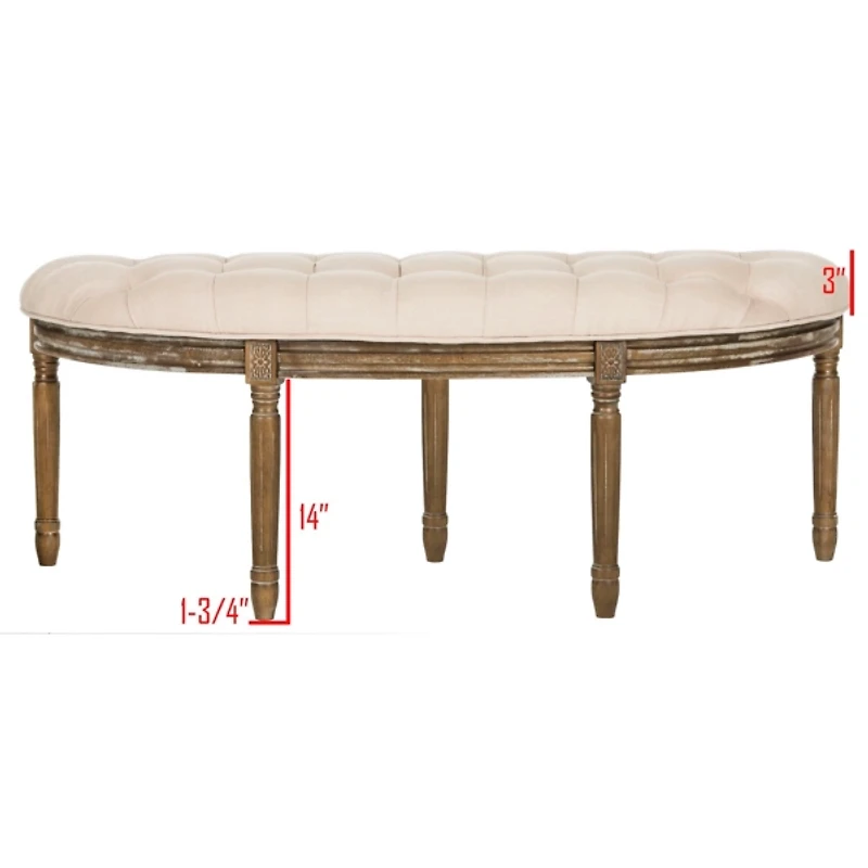 Beige Tufted Linen Abi Semicircle Bench