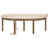 Beige Tufted Linen Abi Semicircle Bench