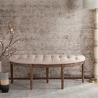 Beige Tufted Linen Abi Semicircle Bench