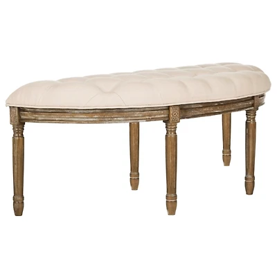 Beige Tufted Linen Abi Semicircle Bench