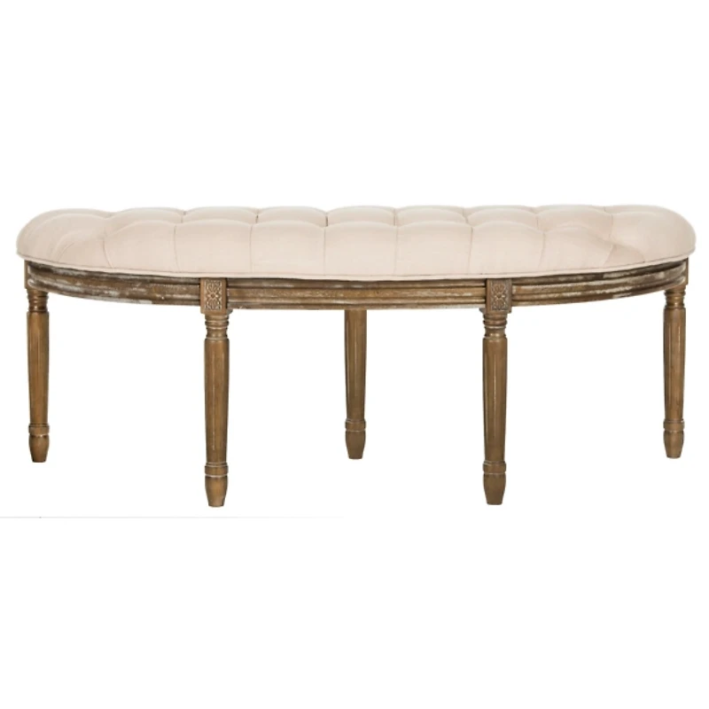 Beige Tufted Linen Abi Semicircle Bench