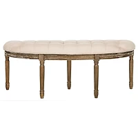 Beige Tufted Linen Abi Semicircle Bench
