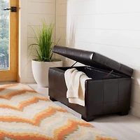 Brown Faux Leather Tina Upholstered Storage Bench