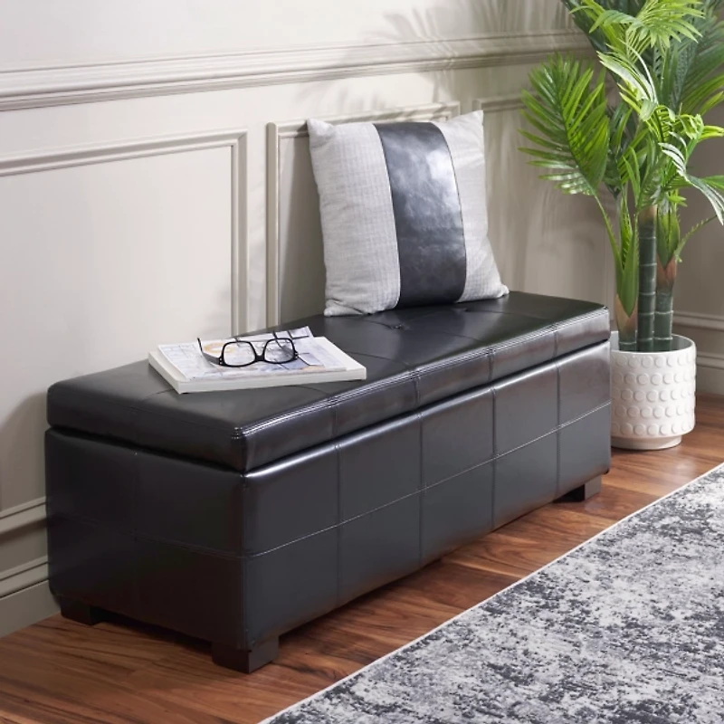 Black Faux Leather Maiden Storage Bench